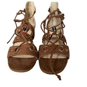 $225 NIB Lord & Taylor 7.5 Gladiator Cognac Lace Up Sandals New